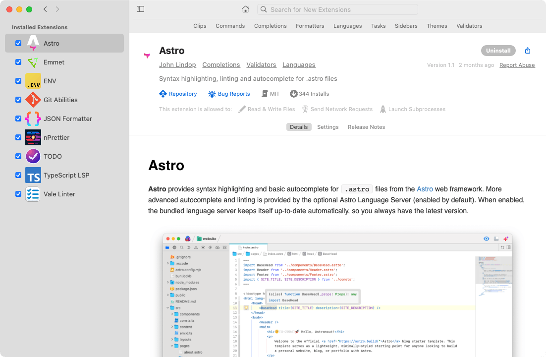 Screenshot: Nova: Extension Library