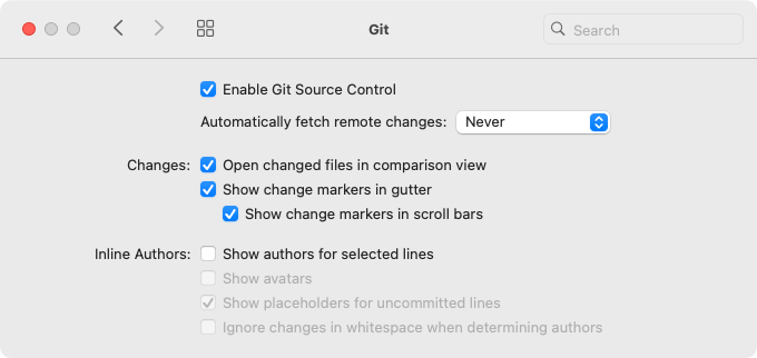 Screenshot: Nova: Settings: Git