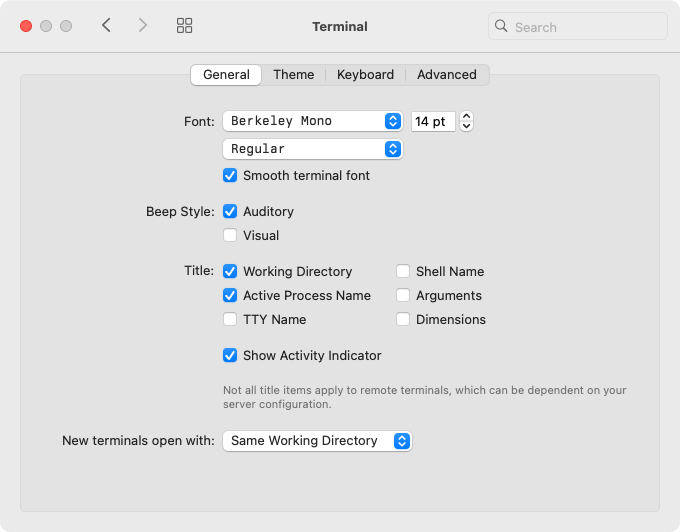 Screenshot: Nova: Settings: Terminal